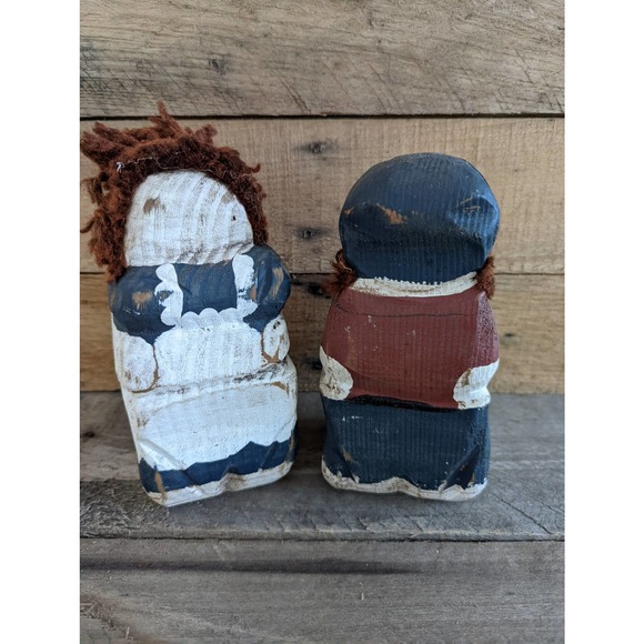 Vintage Set of two Wooden Block Primitive Folk Art Rag Dolls - Picture 2 of 10